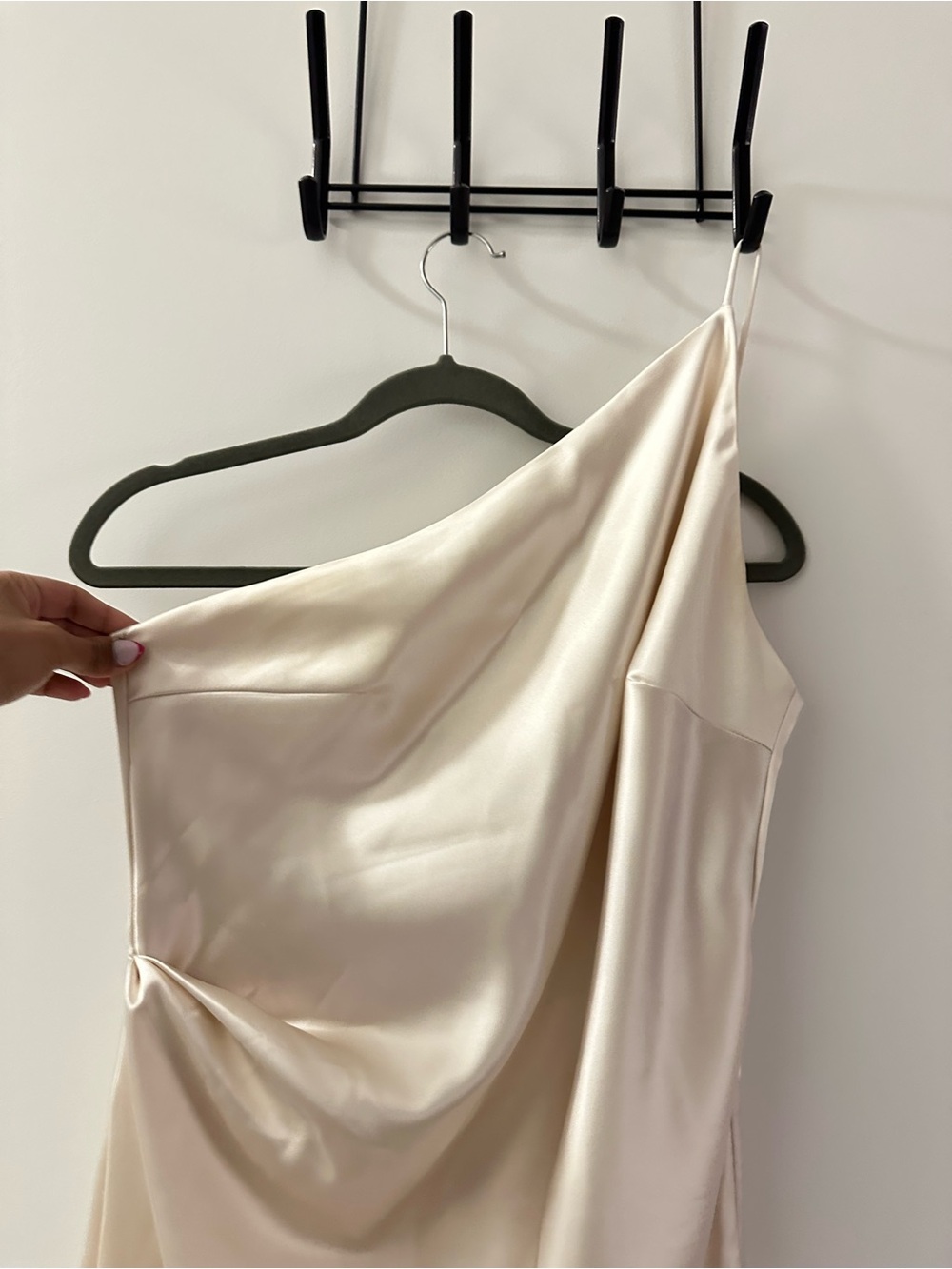 Satin One-Shoulder Slip Dress in Cream